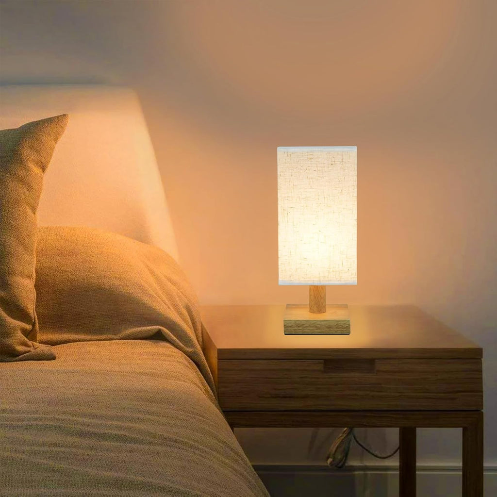 SEENSINY Small Bedside Table Lamps Set of 2, Minimalist Nightstand Lamp Set of 2 with Square Fabric Linen Shade, Mini Reading Night Stand…