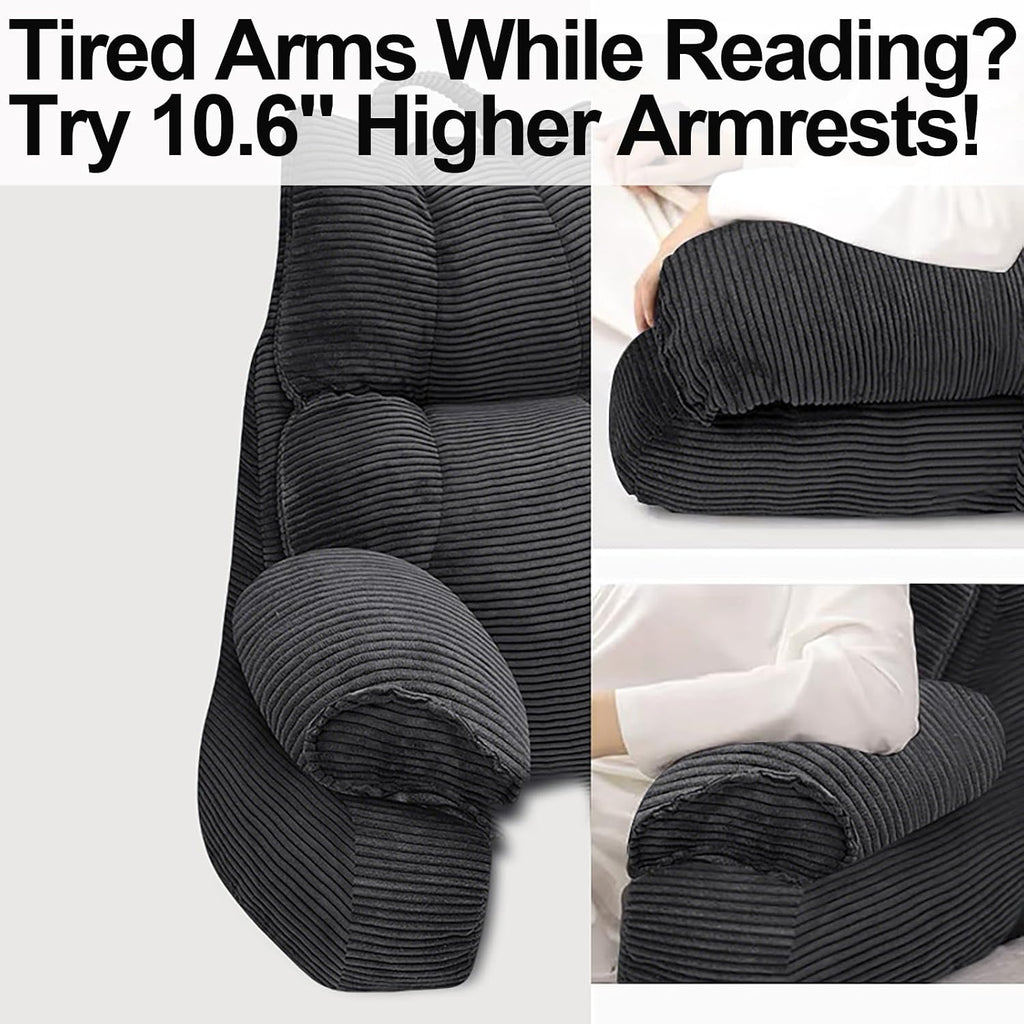 RRPAHWTV Reading Pillow for Bed with High Arm Rests, Back Support Pillow for Sitting Up in Bed with Shredded Memory Foam for Reading, TV…