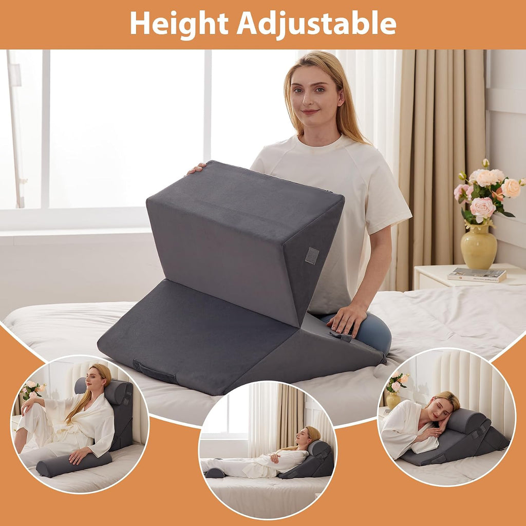EnjoyaBetterLifeFromHere BIEEZZK 4PCS Wedge Pillow Set for After Surgery, Back Pillow for Bed Sitting up, 9&12inch Adjustable Memory Foam B…