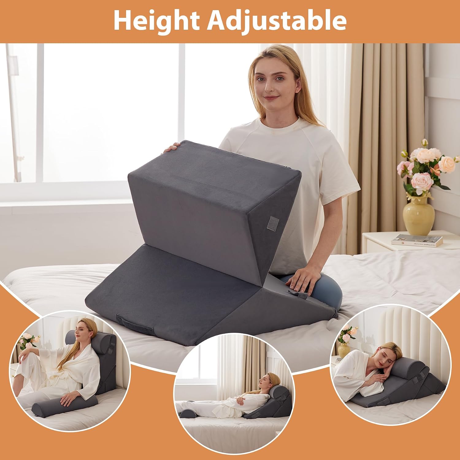 EnjoyaBetterLifeFromHere BIEEZZK 4PCS Wedge Pillow Set for After Surgery, Back Pillow for Bed Sitting up, 9&12inch Adjustable Memory Foam B…
