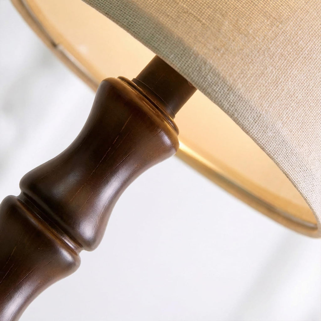 BOBOMOMO 20.5" Classic Table Lamps Set of 2, Farmhouse Nightstand Lamps with Dark Wood Grain Resin Base & Linen Shade, Small Bedside…