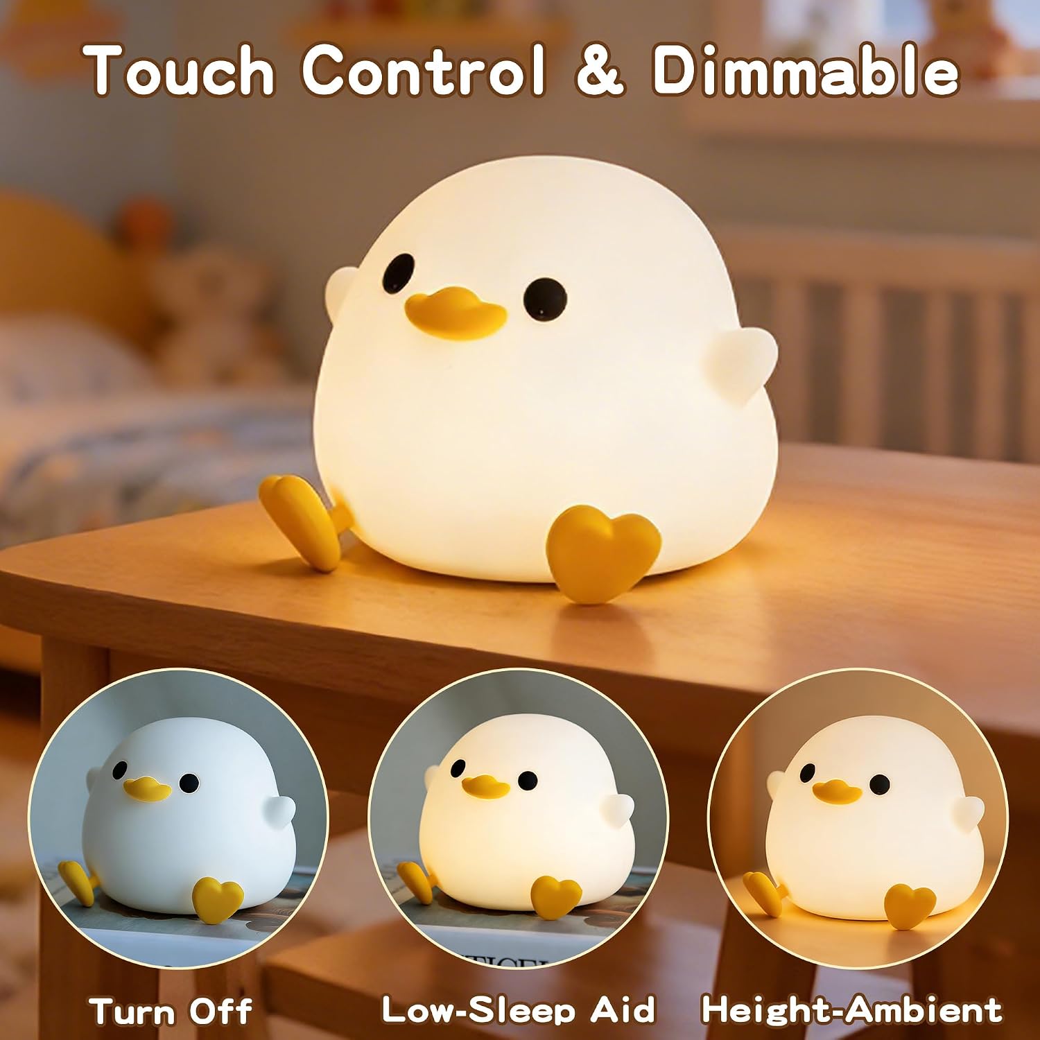 FAMIDUO-BrightenYourLife FAMIDUO Duck Night Light, Cute DoDo Duck Lamp, Squishy Silicone Dimmable Bedside Light for Baby Kids Nursery with…