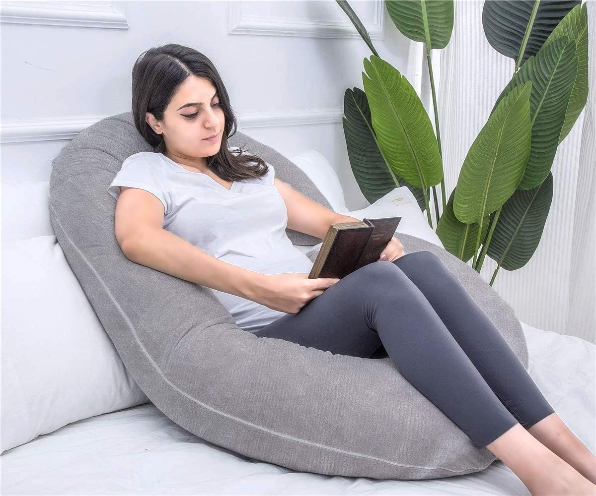1 MIDDLE ONE Pregnancy Pillow, C Shaped Full Body Pillow for Maternity Support and Pregnant Women Sleeping with Velvet Cover (Dark Grey)