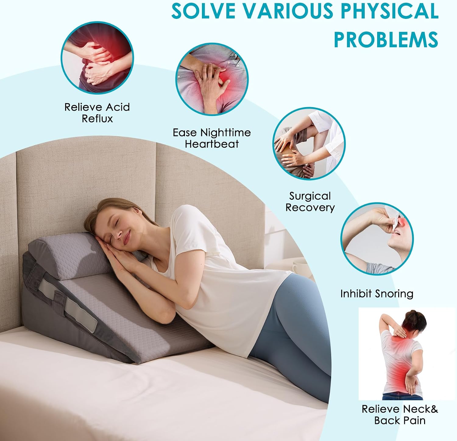Wgakced 3Pcs Wedge Pillow Set for After Surgery, Acid Reflux Relief, Adjustable Bed Wedge Pillows for Sleeping, Anti Snore, Memory Foam Trian…
