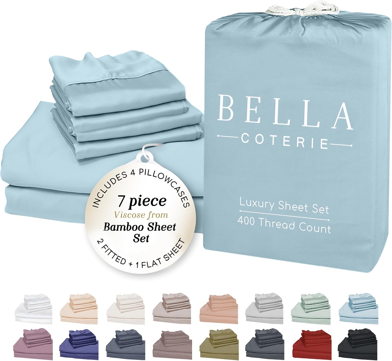 Bella Coterie 7 Piece Luxury Bamboo Viscose Split King Size Sheet Set | 2 Fitted Sheets for Adjustable Beds | 100% Organically Grown |…