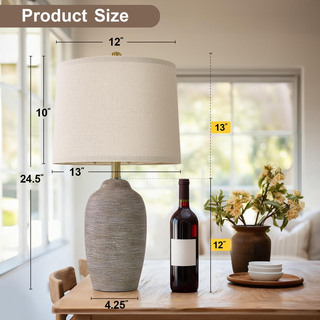 USumkky 24.5" Handcrafted Ceramic Table Lamp with 5FT Cord, Single Farmhouse Vintage Rustic Bedside Lighting for Living Room Bedroom…