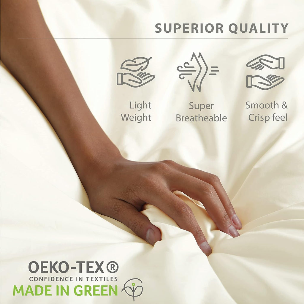 Linen Home 100% Cotton Percale Sheets Twin XL Size, Ivory, Deep Pocket, 3 Pieces Set - 1 Flat, 1 Deep Pocket Fitted Sheet and 1…