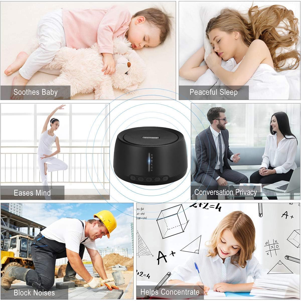 Exmate Sound Machine for Office Privacy, White Noise Machine for Sleeping Adults with 30 Non-Looping HiFi Soothing Sound, Memory Function a…