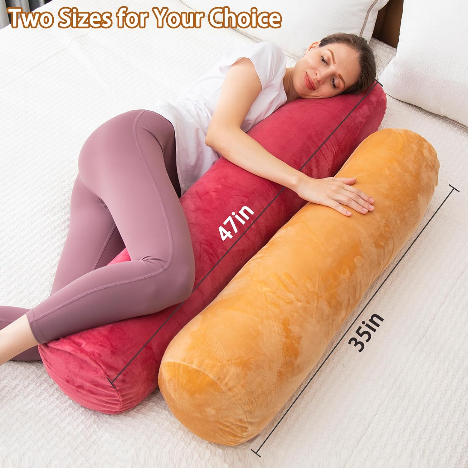 1 MIDDLE ONE Bolster Pillow for Bed, Long Round Body Pillow for Adults with Removable Velvet Cover, Decorative Tube Roll Cylinder Pillow…