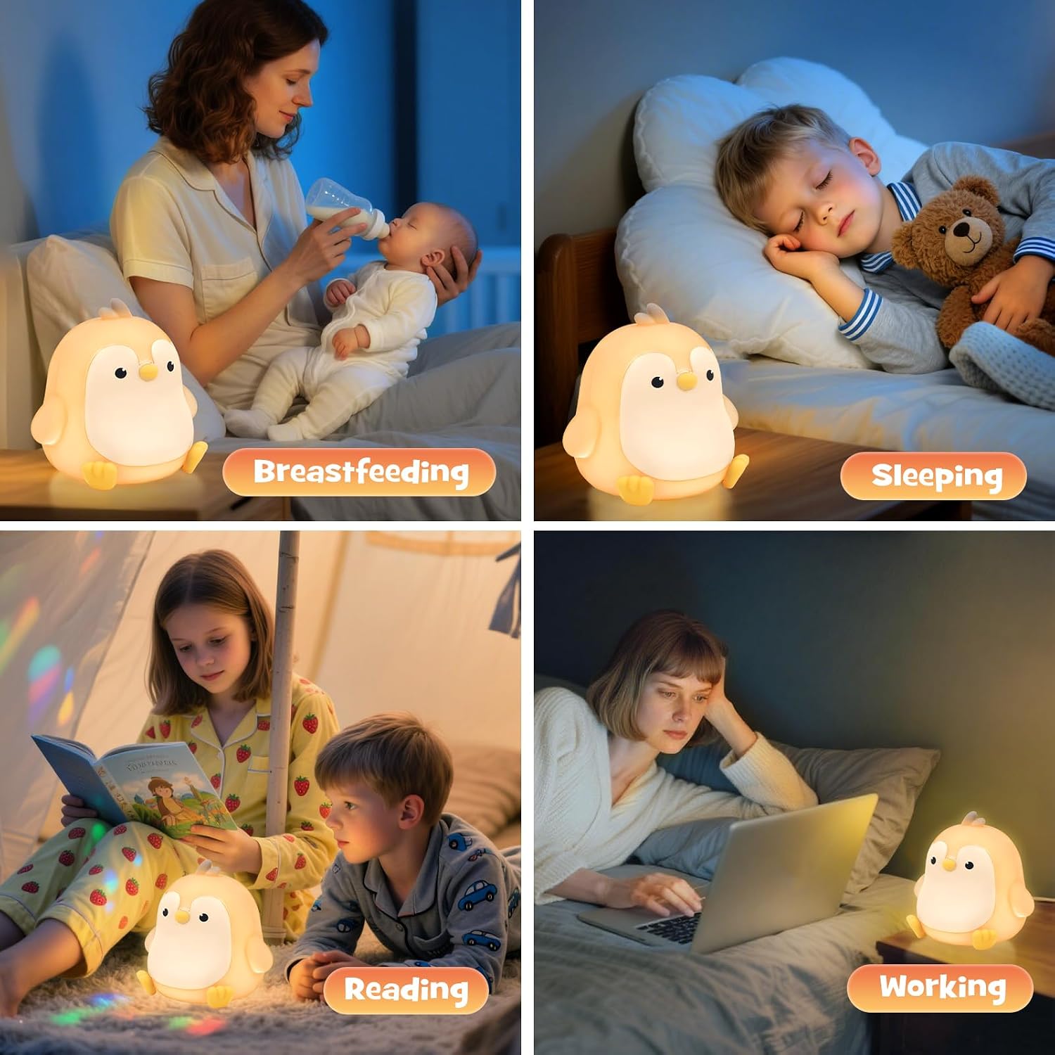 Squishy Penguin Night Light with RGB Mode Cute Chubby Penguin Light 3 Brightness Adjustable Nursery Breastfeeding Nightlight Rechargeable…
