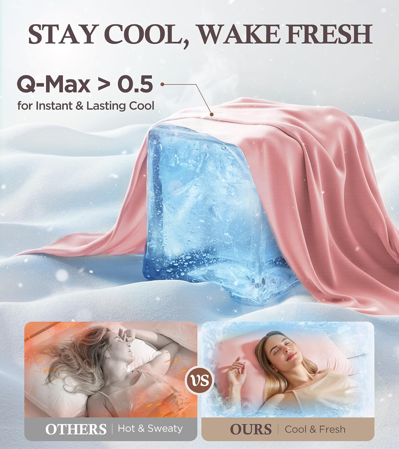 Rifens Instant Chill Cooling Pillowcase for Hot Sleepers, 2% HA Infused Pillowcase Hydrates Skin & Hair, Reduces Wrinkles & Frizz, Softer T…