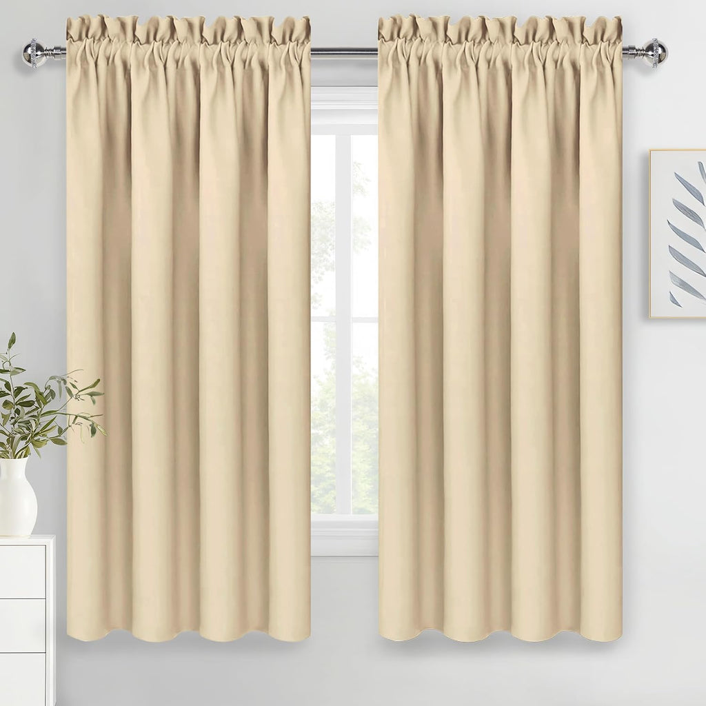 DWCN Blackout Curtains for Living Room Thermal Insulated, Energy Saving & Noise Reducing Bedroom Curtains, Beige, W 70x L 63 Inch, Set of…