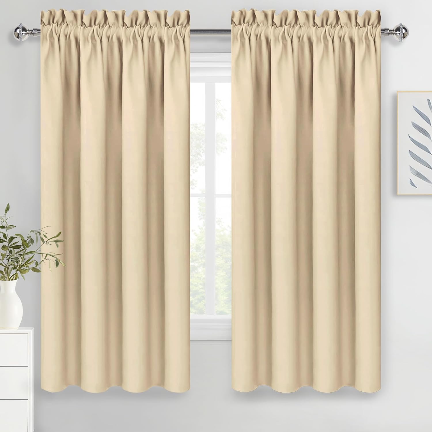 DWCN Blackout Curtains for Living Room Thermal Insulated, Energy Saving & Noise Reducing Bedroom Curtains, Beige, W 70x L 72 Inch, Set of…