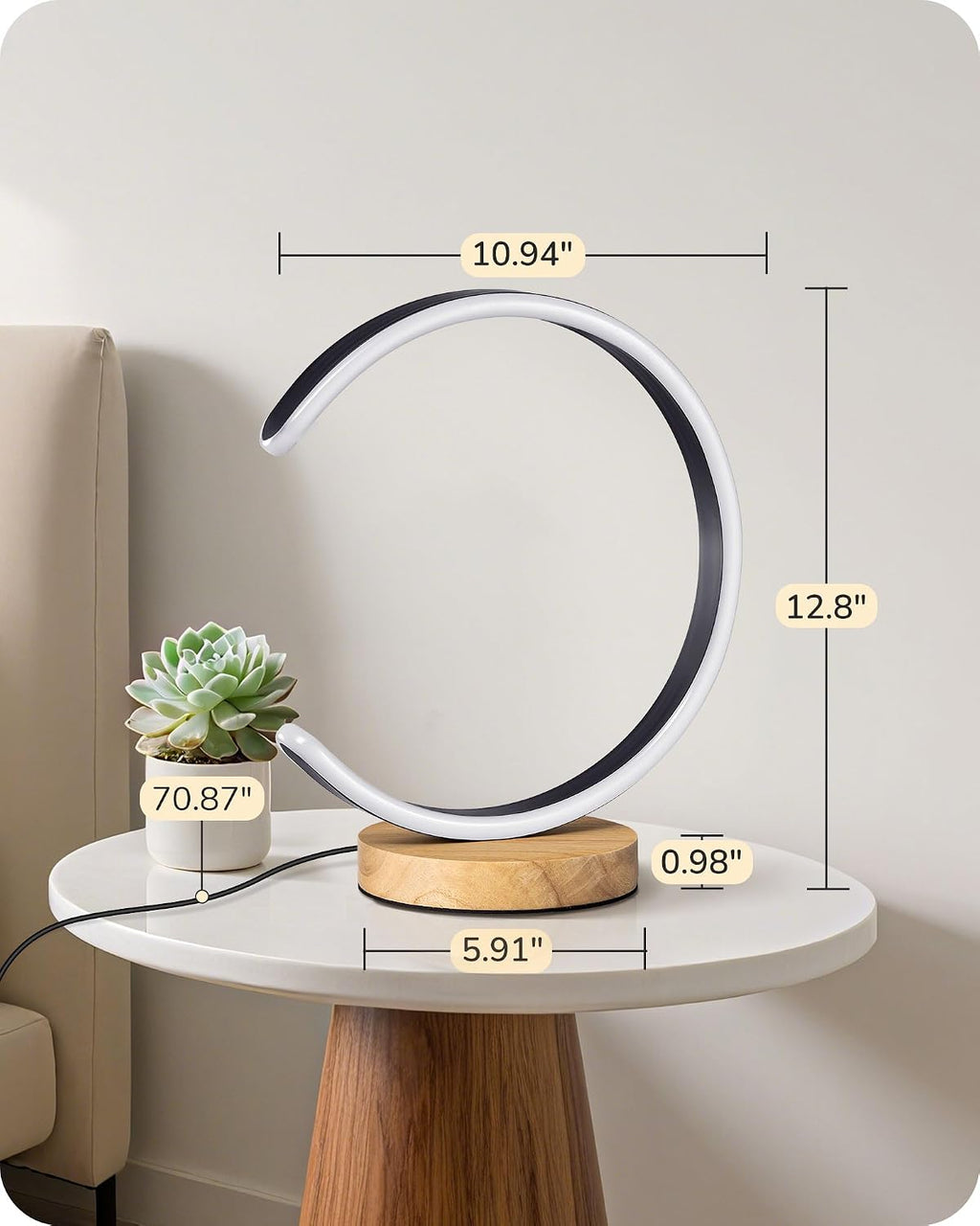 EDISHINE LED Table Lamp, C-Shaped Modern Lamps for Nightstand with 3 Color Temperature & Dimming, Upgraded Switch, Silicone Lampshade &…
