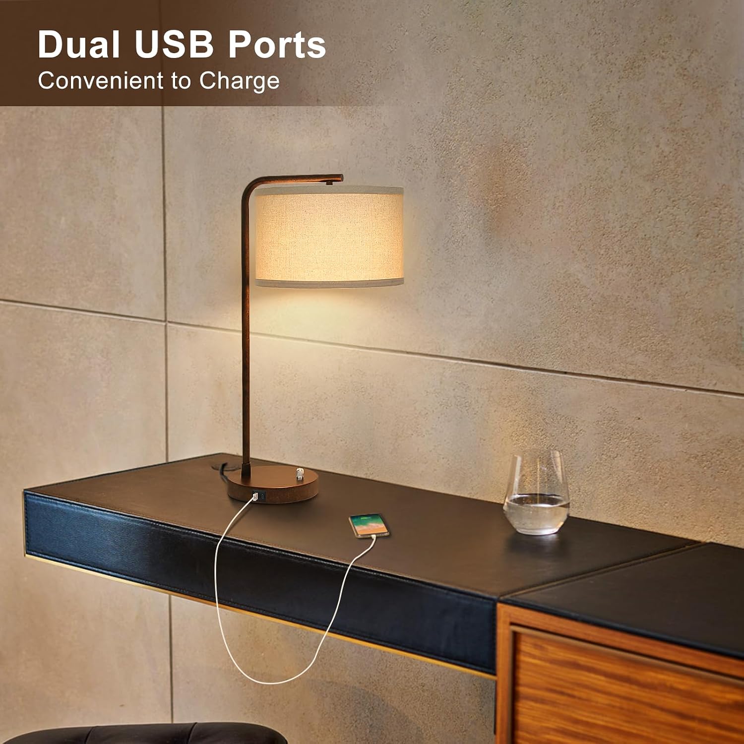 Vintage Table Lamp, Fully Dimmable Table Lamp with C+A USB Charging Ports, Farmhouse Bedside Lamp Nightstand Light, Tall Reading Desk…
