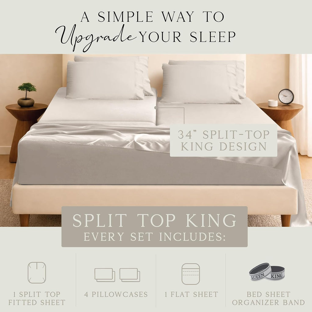 KARISSA MAE 6 Piece Pure Viscose from Bamboo 34" Split Top King Size Sheet Set | 100% FSC Certified | Luxuriously Soft | Cooling | 18"…