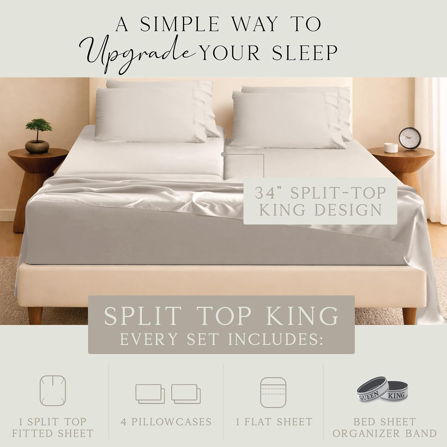 KARISSA MAE 6 Piece Pure Viscose from Bamboo 34" Split Top King Size Sheet Set | 100% FSC Certified | Luxuriously Soft | Cooling | 18"…