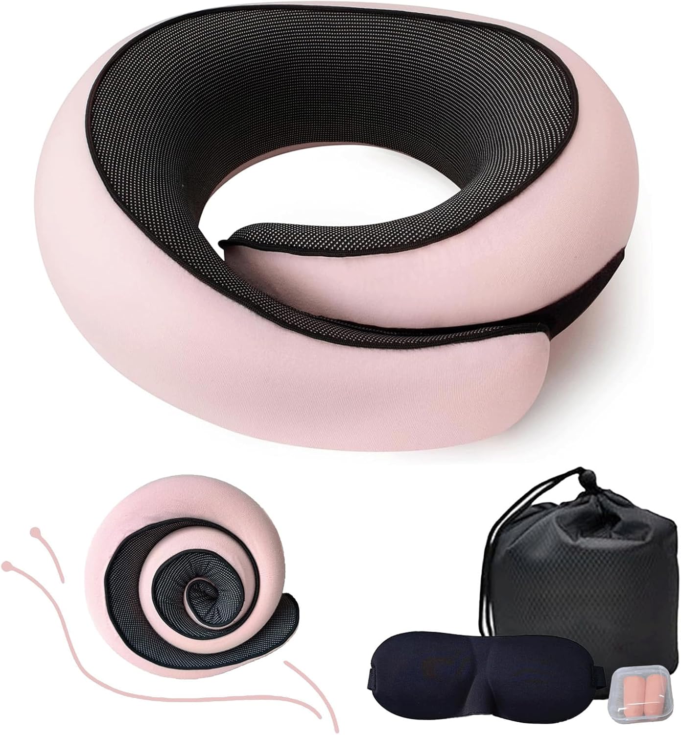 Neck Pillow for Traveling, Travel Neck Pillow for Airplanes, 100% Pure Memory Foam, 360° Support Stowable Pillows for Sleeping…