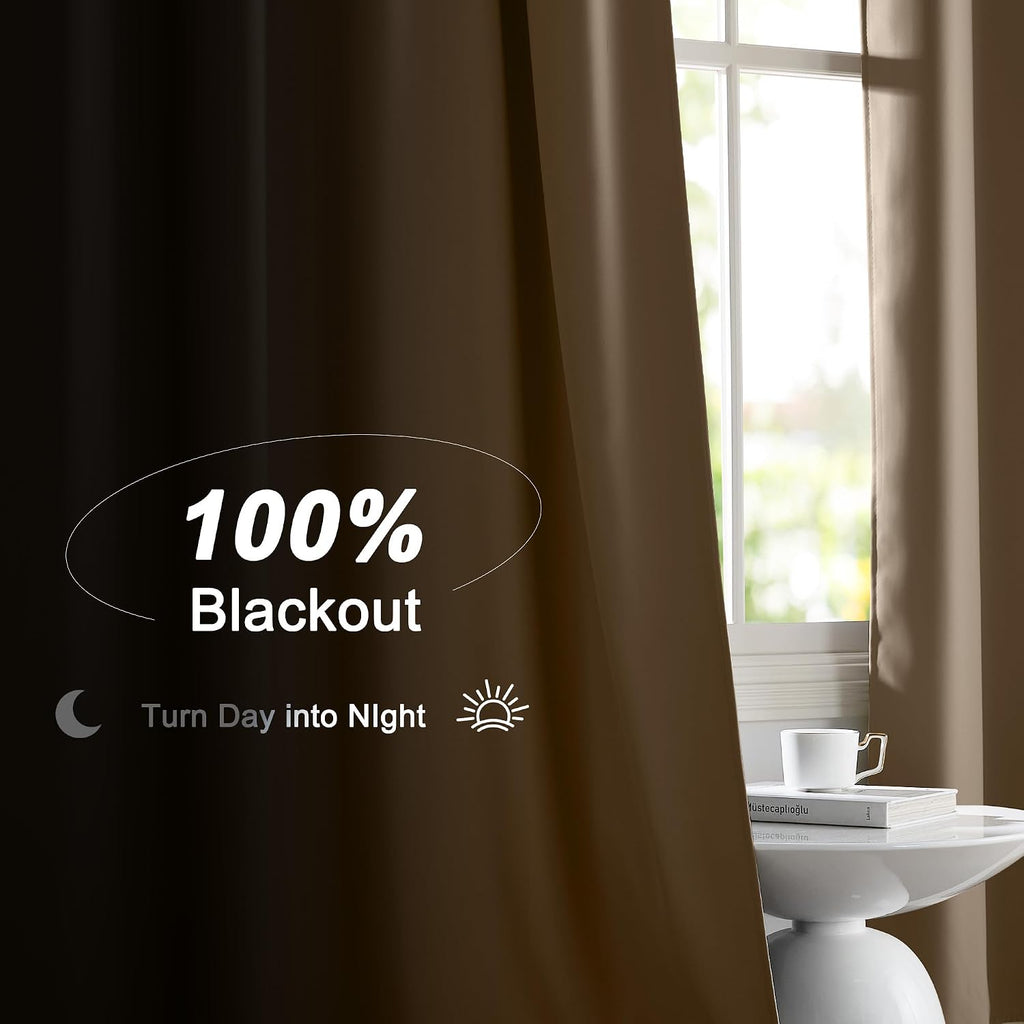 Nicetown 100% Blackout Curtains for Living Room, Taupe W52 x L84 Set of 2 Light Blocking & Soundproof Drapes, Rod Pocket Black Lined Window…