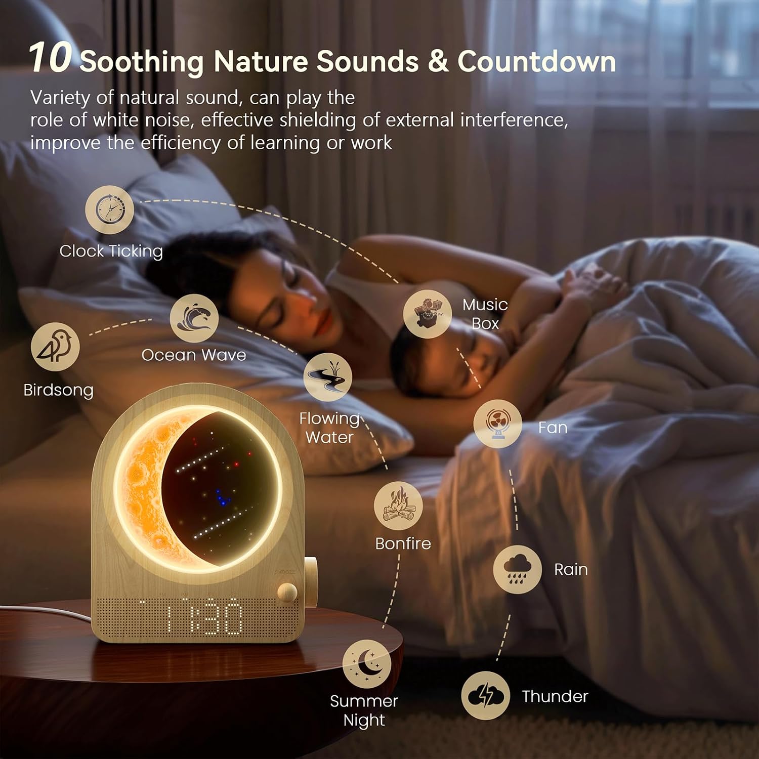 blonbar Sunrise Alarm Clocks for Bedrooms, Stepless Dimmable Moon Lamp Dual Alarm Clock with 12Levels Volume for Heavy Sleepers, 10 Natural…