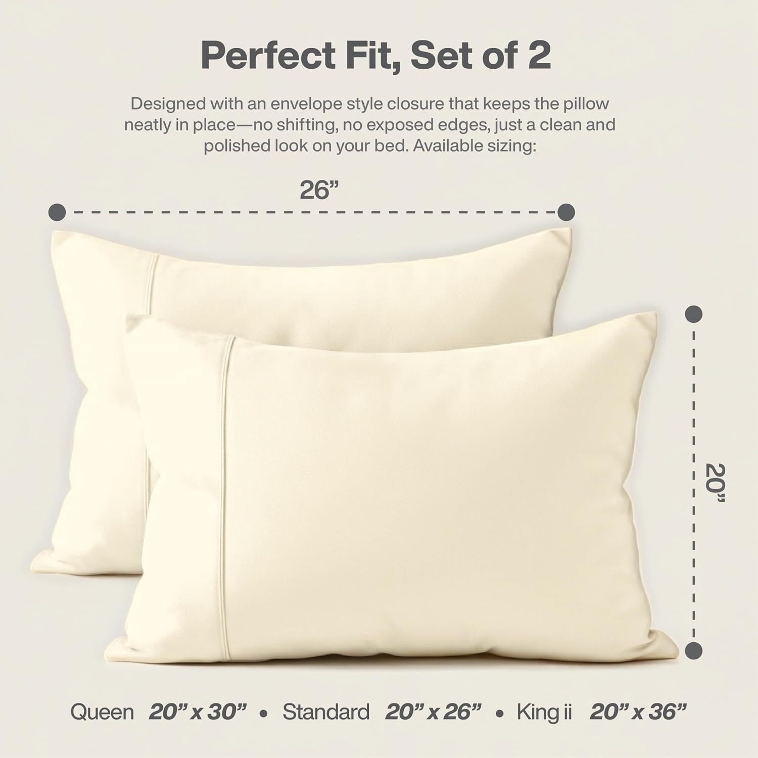 Queensbay Standard Pillow Cases Set of 2, Microfiber Cooling Pillowcases, Soft Breathable Envelope Closure Pillow Covers, Wrinkle Free Easy…