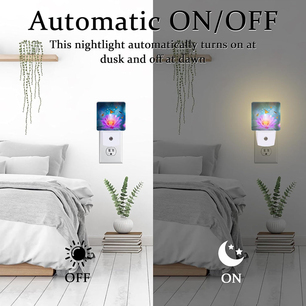 Purple Lotus Flowers Butterflies Night Light for Kids, Glowing Lotus Butterfly Night Light Plug in with Dusk to Dawn Sensor,0.5w Energy…