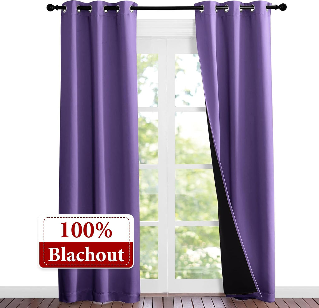 Nicetown Lilac Purple Full Shade Curtain Panels, Pair of Thermal Insulated & Energy Efficiency Blackout Curtains for Living Room Windows, L…