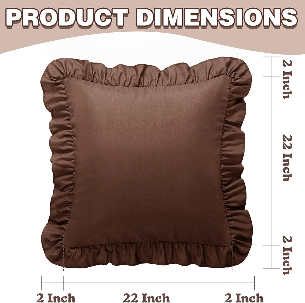 KKJIAF Ruffle Pillow Cases 22x22 Inches, Brown Square Ruffled Pillow Covers Set of 2, Microfiber Wrinkle Resistant Pillow Shams with…