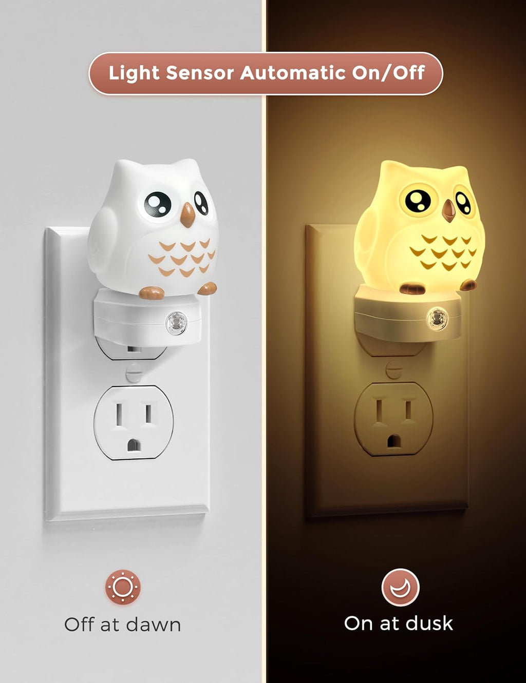 L LOHAS LED Owl Night Light for Kids, 3D Owl Night Light Plug in Wall, Dusk to Dawn Sensor, 8-Color Changing+Soft White 3000K, 3 Lighting…