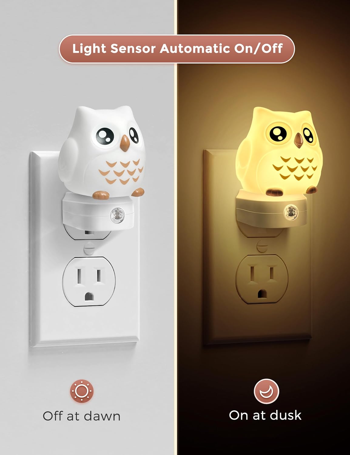 L LOHAS LED Owl Night Light for Kids, 3D Owl Night Light Plug in Wall, Dusk to Dawn Sensor, 8-Color Changing+Soft White 3000K, 3 Lighting…