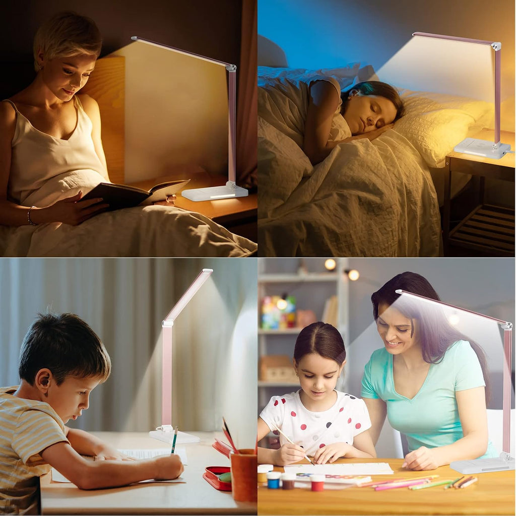 LED Desk Lamp with Night Light, Fast Wireless Charger, USB Charging Port, 10 Brightness, 5 Color Modes, Dimmable Bedside Table Lamp for…