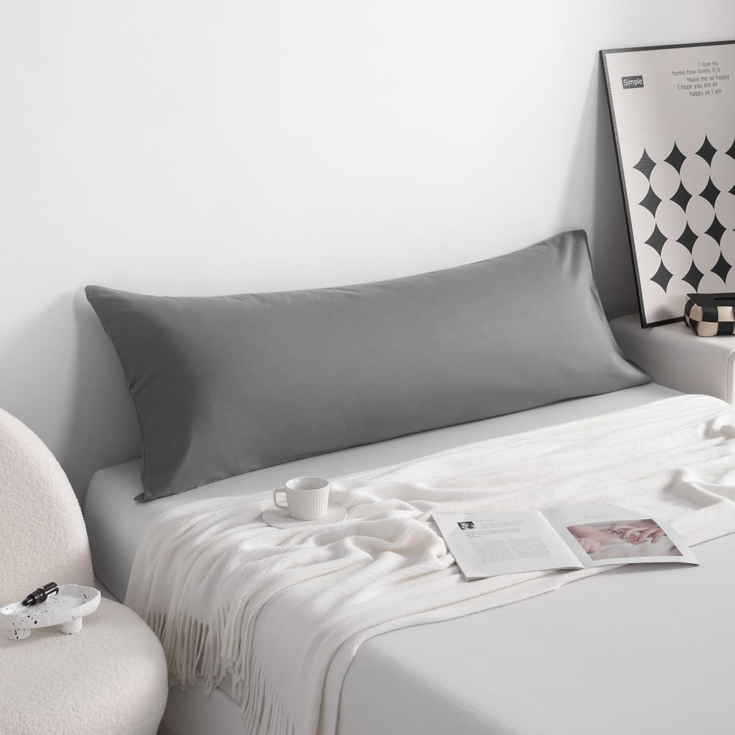 Ntbay Cotton Body Pillowcase - Envelope Closure 20x54 Pillowcase, Breathable and Soft Bed Pillow Case, Grey Cotton Grey