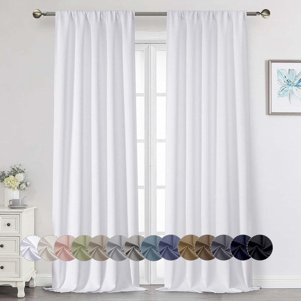 WelvetBLK White Curtains for Bedroom Living Room 96 Inches Long 2 Panels Set, Soft Solid Light Filtering Thermal Insulated Window Treatment…