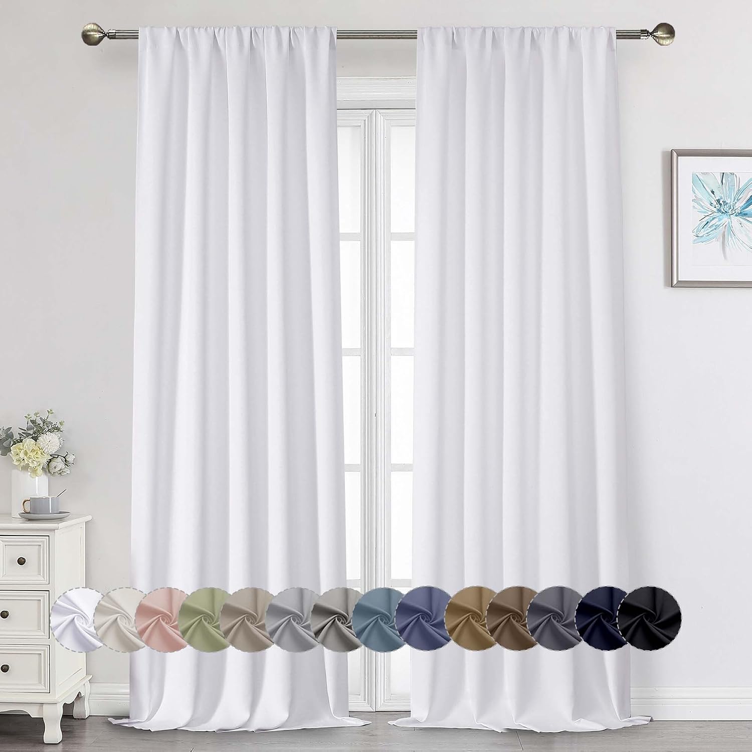 WelvetBLK White Curtains for Bedroom Living Room 96 Inches Long 2 Panels Set, Soft Solid Light Filtering Thermal Insulated Window Treatment…