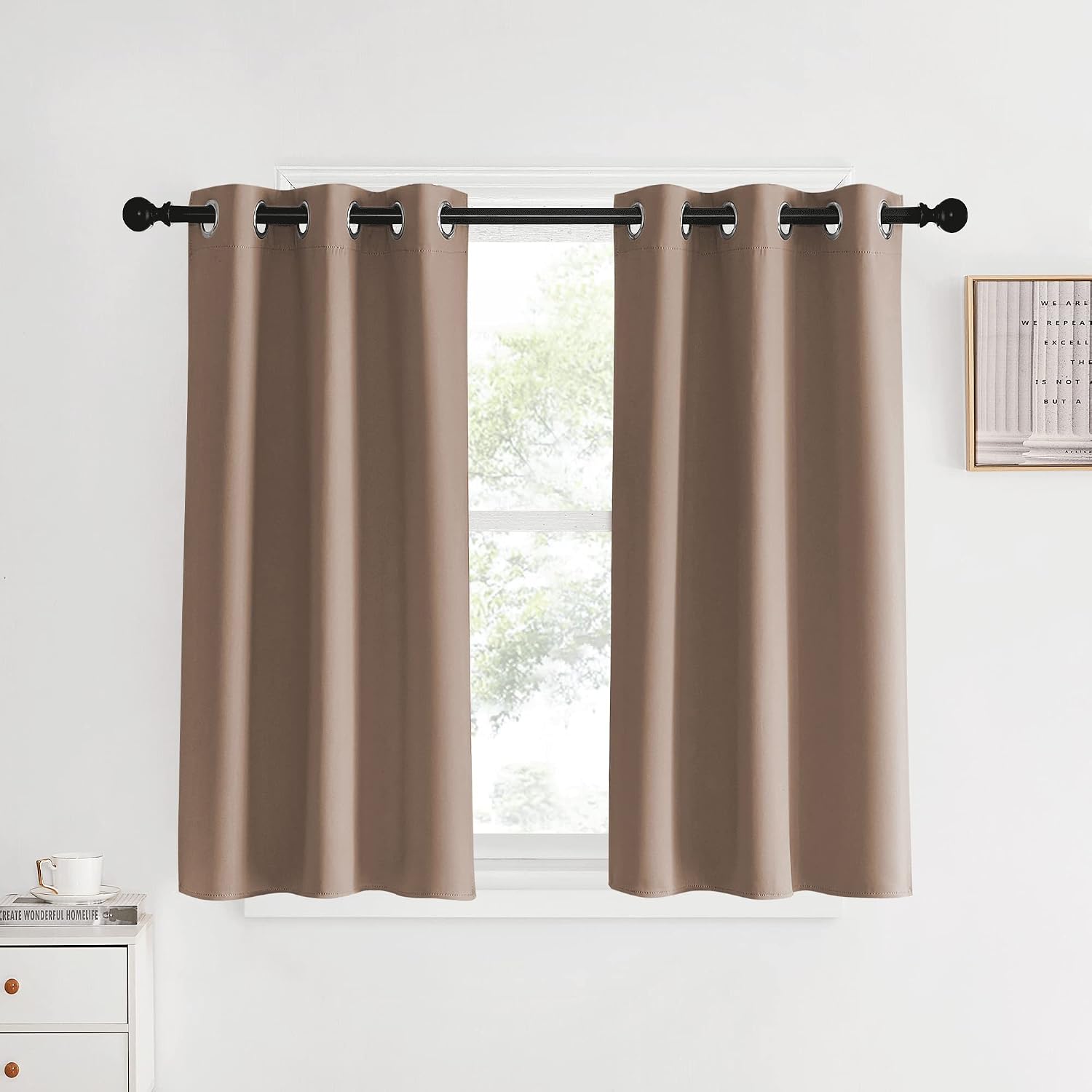 NICETOWN Blackout Small Curtains for Bedroom, W34 x L40, Set of 2, Cappuccino, Triple Weave Grommet Top Thermal Insulated Light Blocking…