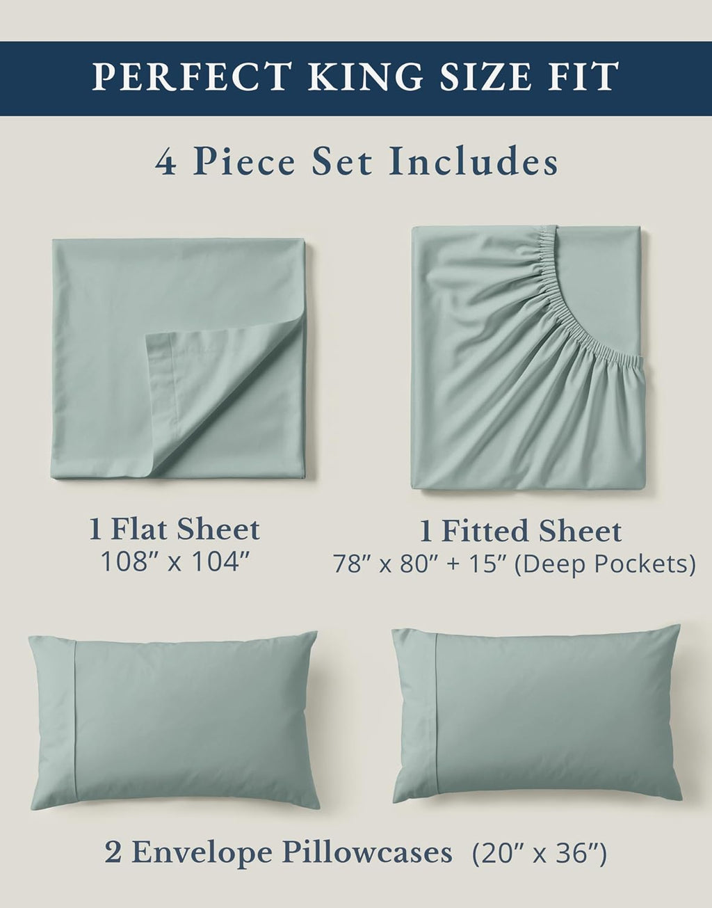 LaneLinen LANE LINEN 100% Organic Cotton Bed Sheets King Size, Soft & Comfy Fully Elasticized Percale Bedding Sheets & Pillowcase Set, Low…