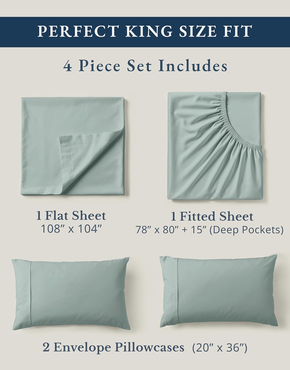 LaneLinen LANE LINEN 100% Organic Cotton Bed Sheets King Size, Soft & Comfy Fully Elasticized Percale Bedding Sheets & Pillowcase Set, Low…