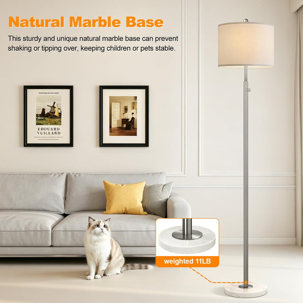Upgraded】 Dimmable Floor Lamp for Living Room, 11W LED Bulb Included, Modern Standing Lamp with Marble Base, Tall Pole Light with Linen…
