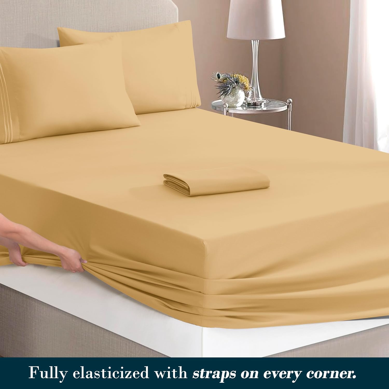 MocassiLuxuryBedding Mocassi Cal King Size 4-Piece Bed Sheet Set - 1800 Hotel Quality Microfiber 18-24 Inches Extra Deep Pocket Fitted Shee…