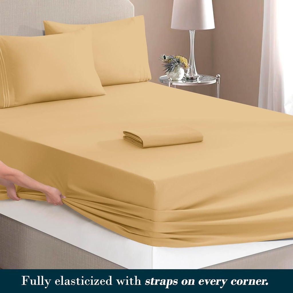 MocassiLuxuryBedding Mocassi Twin Size 4-Piece Bed Sheet Set - 1800 Hotel Quality Microfiber 18-24 Inches Extra Deep Pocket Fitted Sheet- L…