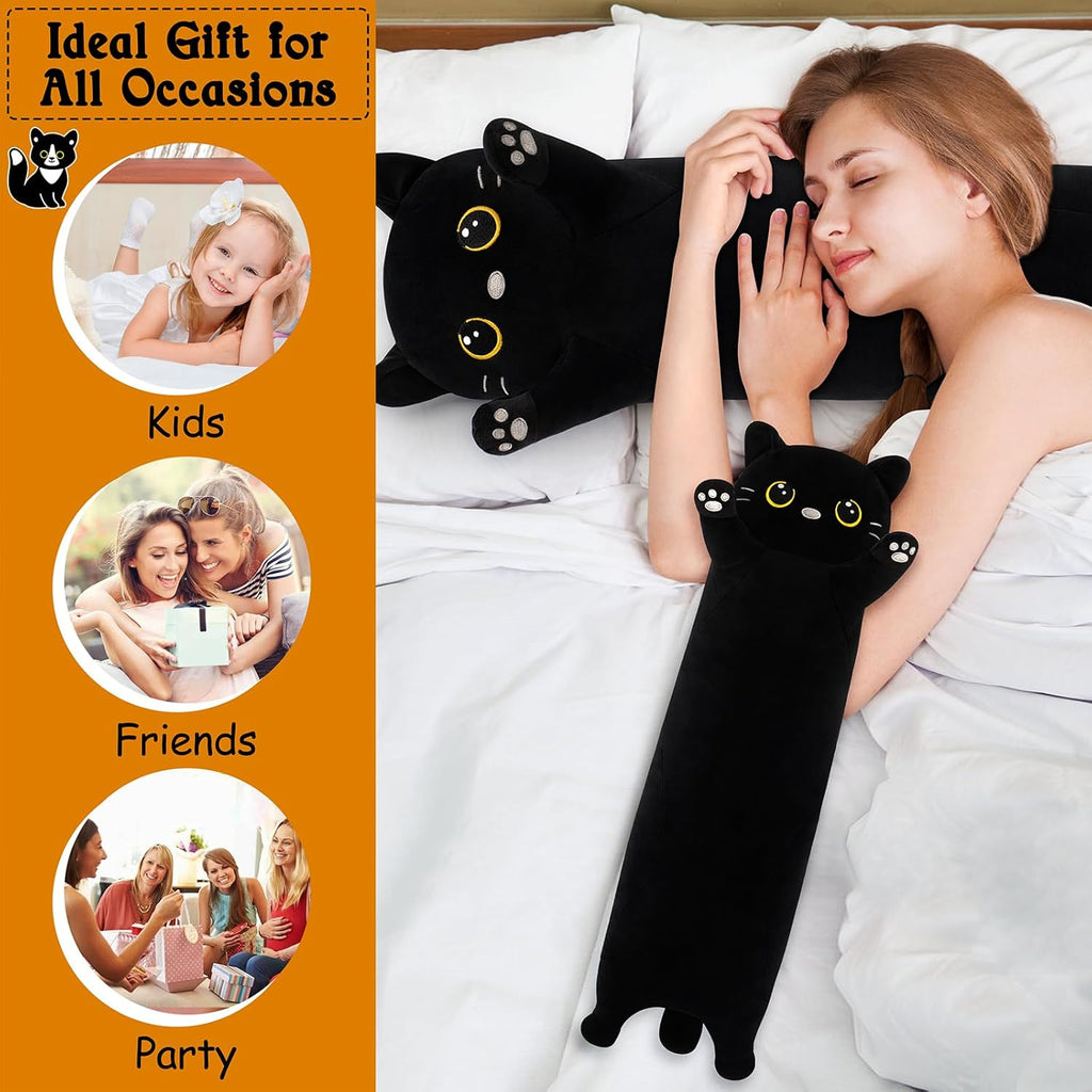 Large Cat Stuffed Animal-35.5” Black Cat Plush, Cute Plushies Long Animal Body Pillows, Kawaii Big Plush Toys Animals Gifts, Animals…