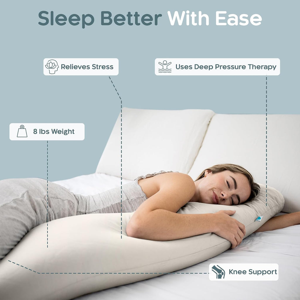 SleepCloud Weighted Body Pillow 8lbs - Weighted Pillow for Deeper Sleep (48" x 14") - Cooling Body Pillows for Adults, Side Sleeper Body…