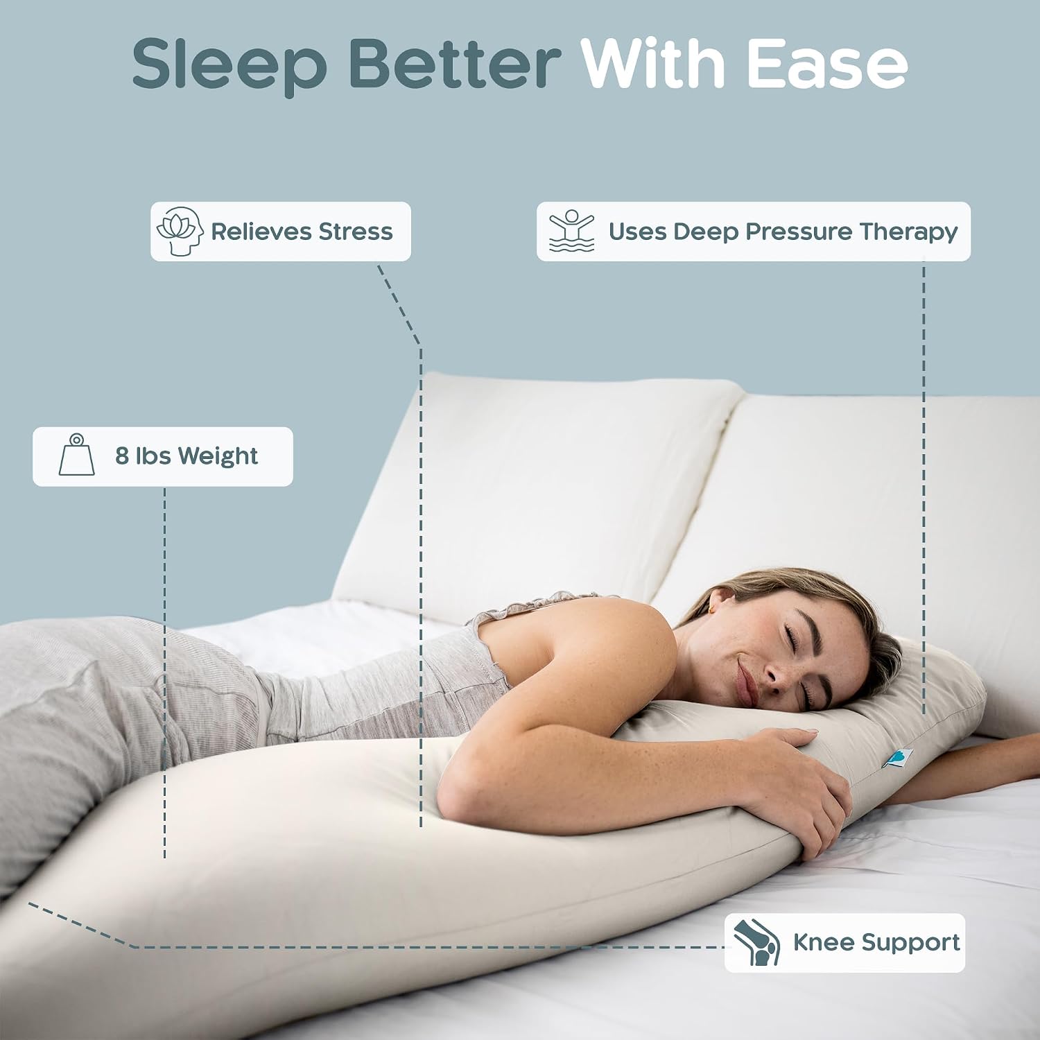 SleepCloud Weighted Body Pillow 8lbs - Weighted Pillow for Deeper Sleep (48" x 14") - Cooling Body Pillows for Adults, Side Sleeper Body…