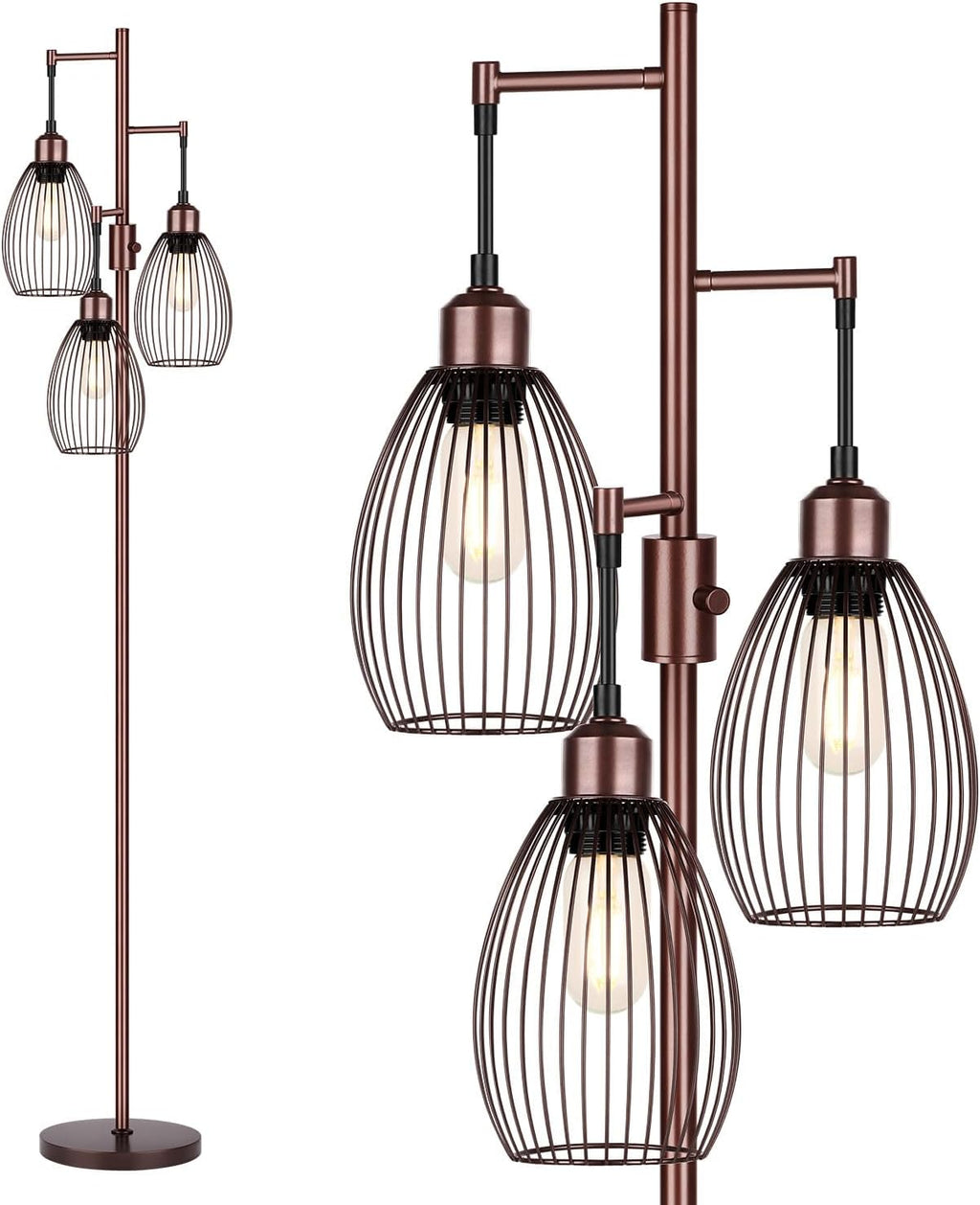 Dimmable Floor Lamp, 3 x 800LM LED Edison Bulbs Included, Farmhouse Industrial Floor Lamp Standing Lamp with Elegant Teardrop Cage Head…
