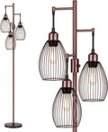 Dimmable Floor Lamp, 3 x 800LM LED Edison Bulbs Included, Farmhouse Industrial Floor Lamp Standing Lamp with Elegant Teardrop Cage Head…