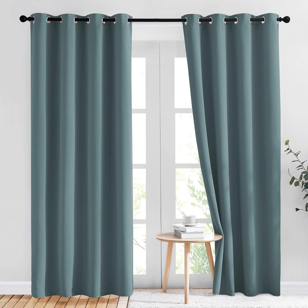 Nicetown Blackout Greyish Blue Curtains & Drapes for Living Room - Thermal Insulated Solid Grommet Sound Reducing Energy Saving Window Trea…