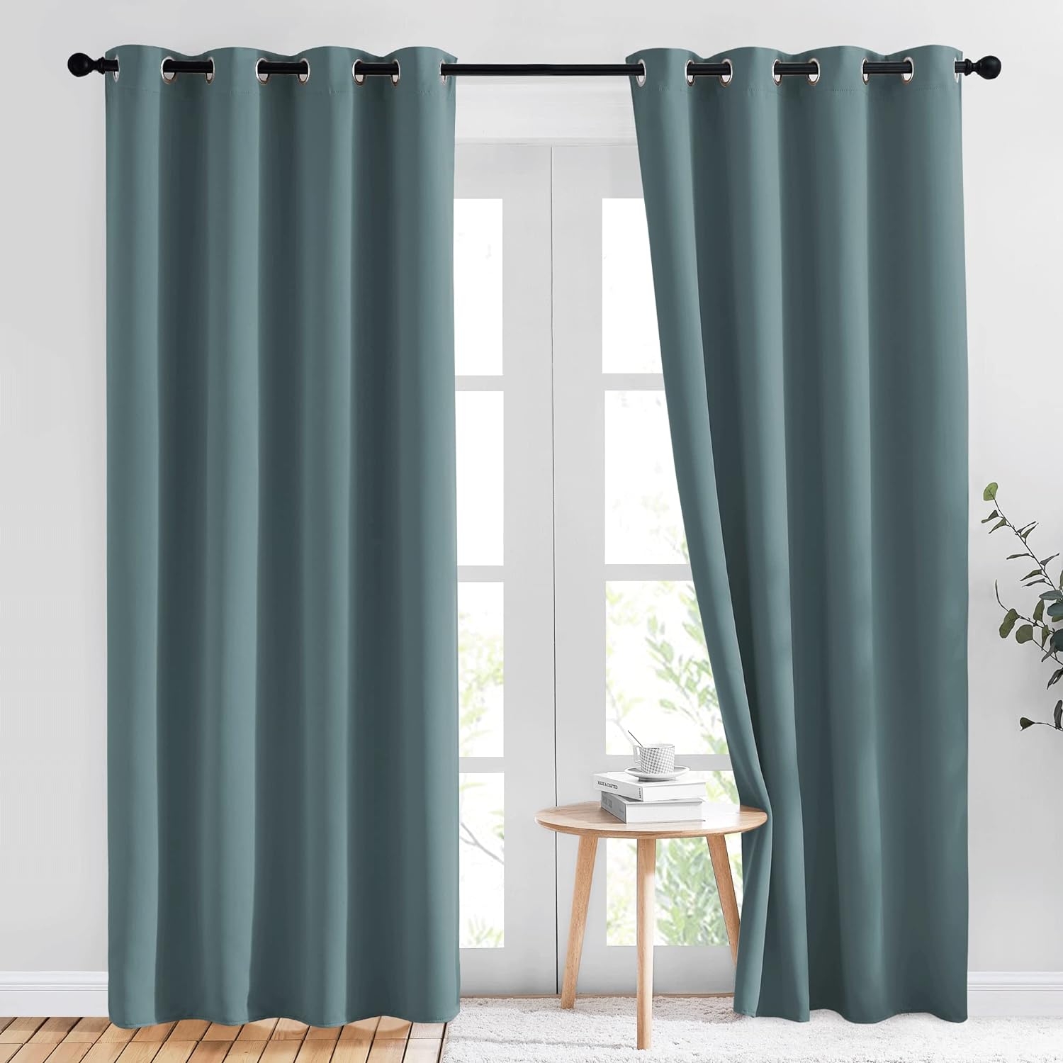 Nicetown Blackout Greyish Blue Curtains & Drapes for Living Room - Thermal Insulated Solid Grommet Sound Reducing Energy Saving Window Trea…