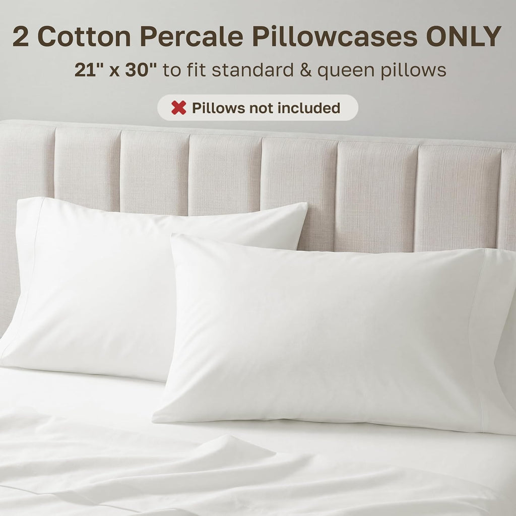 CaliforniaDesignDen California Design Den Standard/Queen Size Pillow Cases Set of 2-100% Egyptian Cotton, Crisp Percale Feel, Soft & Breath…