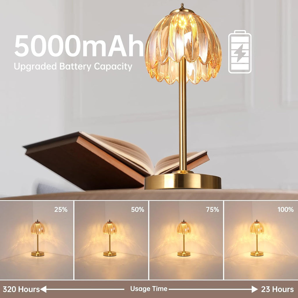 Shenmoyl Set of 2 Tulip Table Lamp with 5000mAh Battery & Touch Control, Cordless Table Lamp with 3 Colors, Dimmable Rechargeable Table…