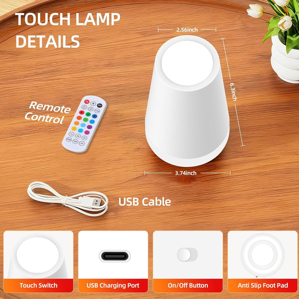 Night Light, Dimmable Touch Lamp and Remote Control, 13 RGB Colors & 5 Brightness, Rechargeable Bedside Table Lamp for Baby Kids Nursery…